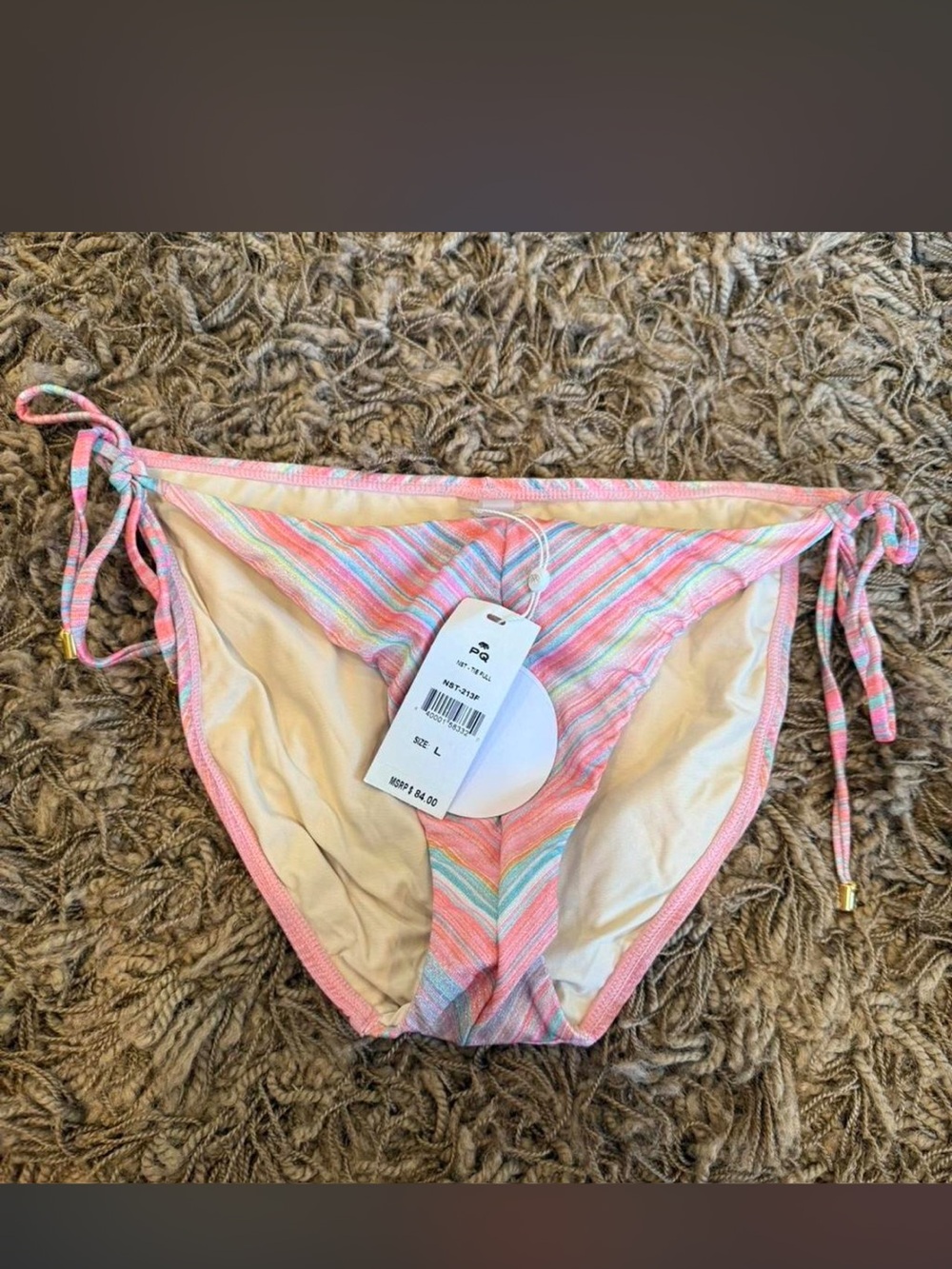 PQ Swim Pink Multicolor Stripe Tie-Side Bikini Bottoms